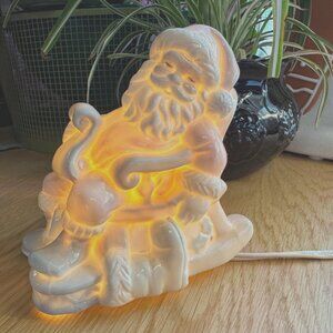 Enesco™ Pastel Christmas Santa Table Lamp, Pastel Multi, Vintage Circa 1988